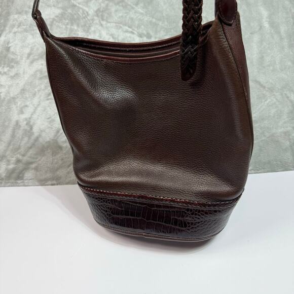 Vintage Brighton Bucket Crossbody‎ Shoulder Bag Brown Crocodile Embossed Trim - Picture 11 of 16
